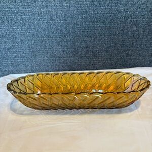 Vintage Marigold Carnival Glass Relish Dish Basketweave Indiana Glass Iridescent